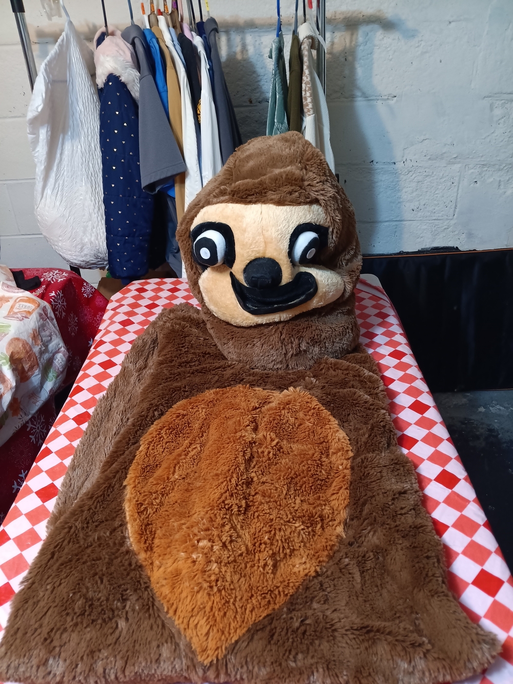 Adult Sloth Costume Plush Hooded Onesie - Brown